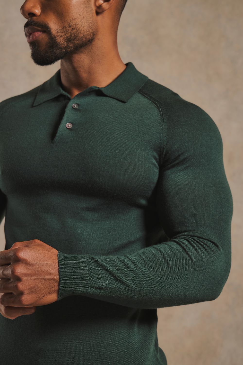 Extra Fine Merino Wool Polo Shirt in Dark Green