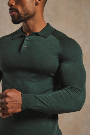 Extra Fine Merino Wool Polo Shirt in Dark Green