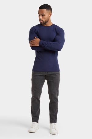 Muscle Fit 3 Pack Long Sleeve T-Shirt in Black, Navy & White