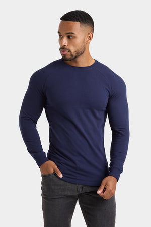 Muscle Fit 3 Pack Long Sleeve T-Shirt in Black, Navy & White