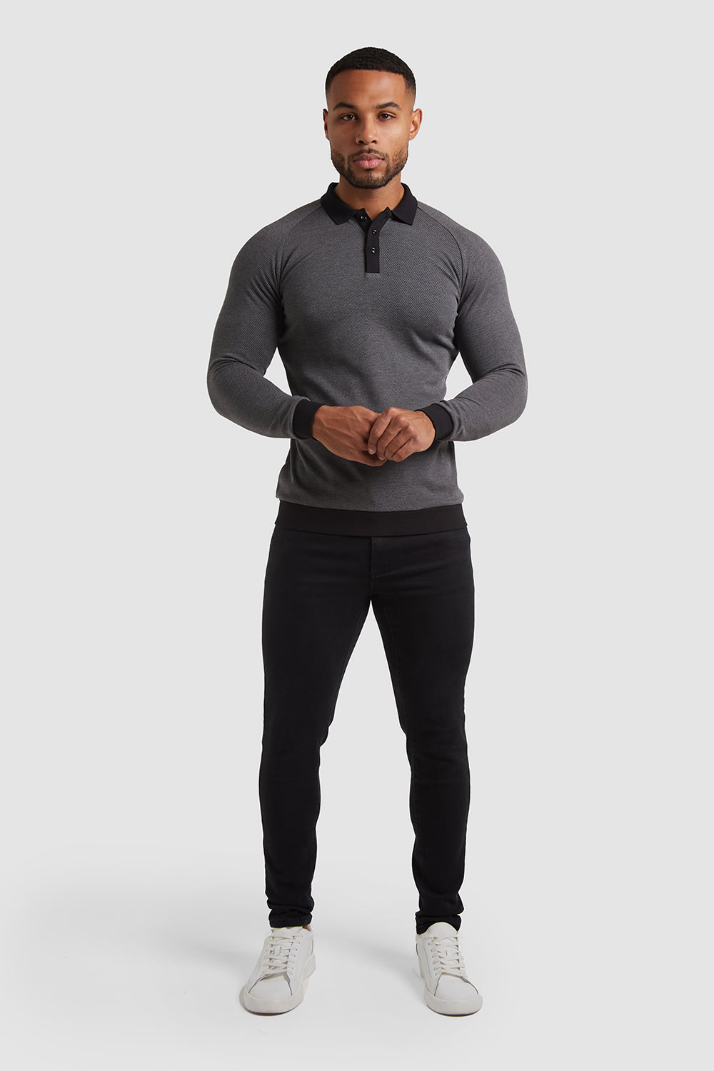 Knit Look Polo (LS) in Charcoal - TAILORED ATHLETE - ROW