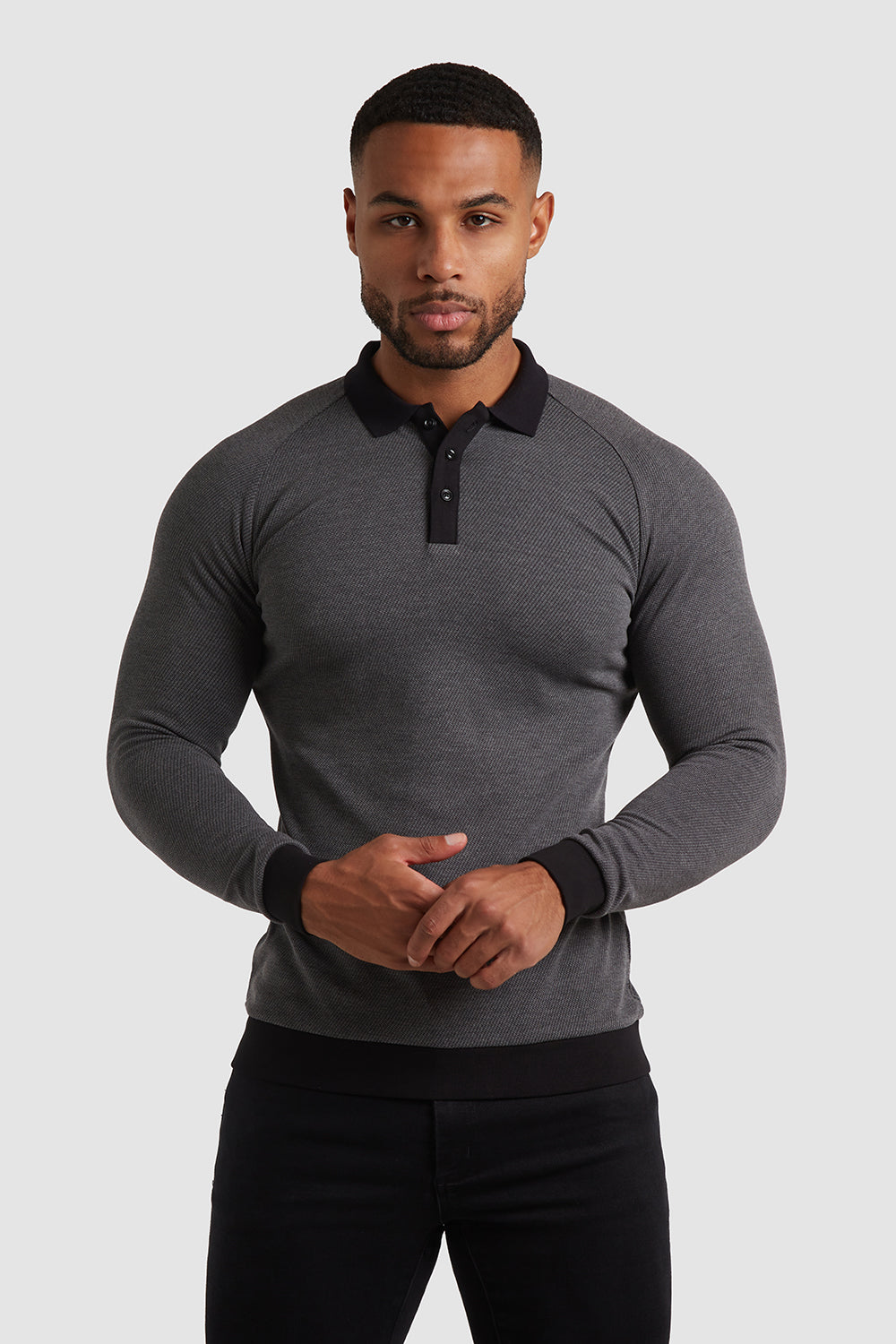 Knit Look Polo (LS) in Charcoal - TAILORED ATHLETE - ROW
