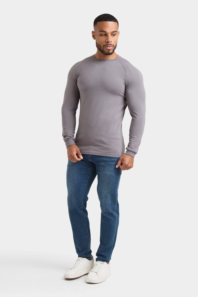 Muscle Fit Long Sleeve T-Shirt in Charcoal - TAILORED ATHLETE - ROW