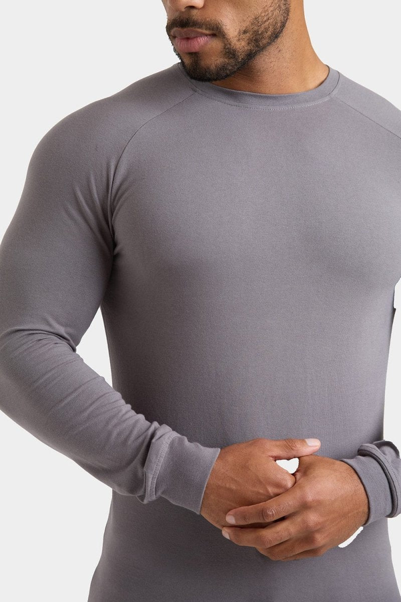Muscle Fit Long Sleeve T-Shirt in Charcoal - TAILORED ATHLETE - ROW