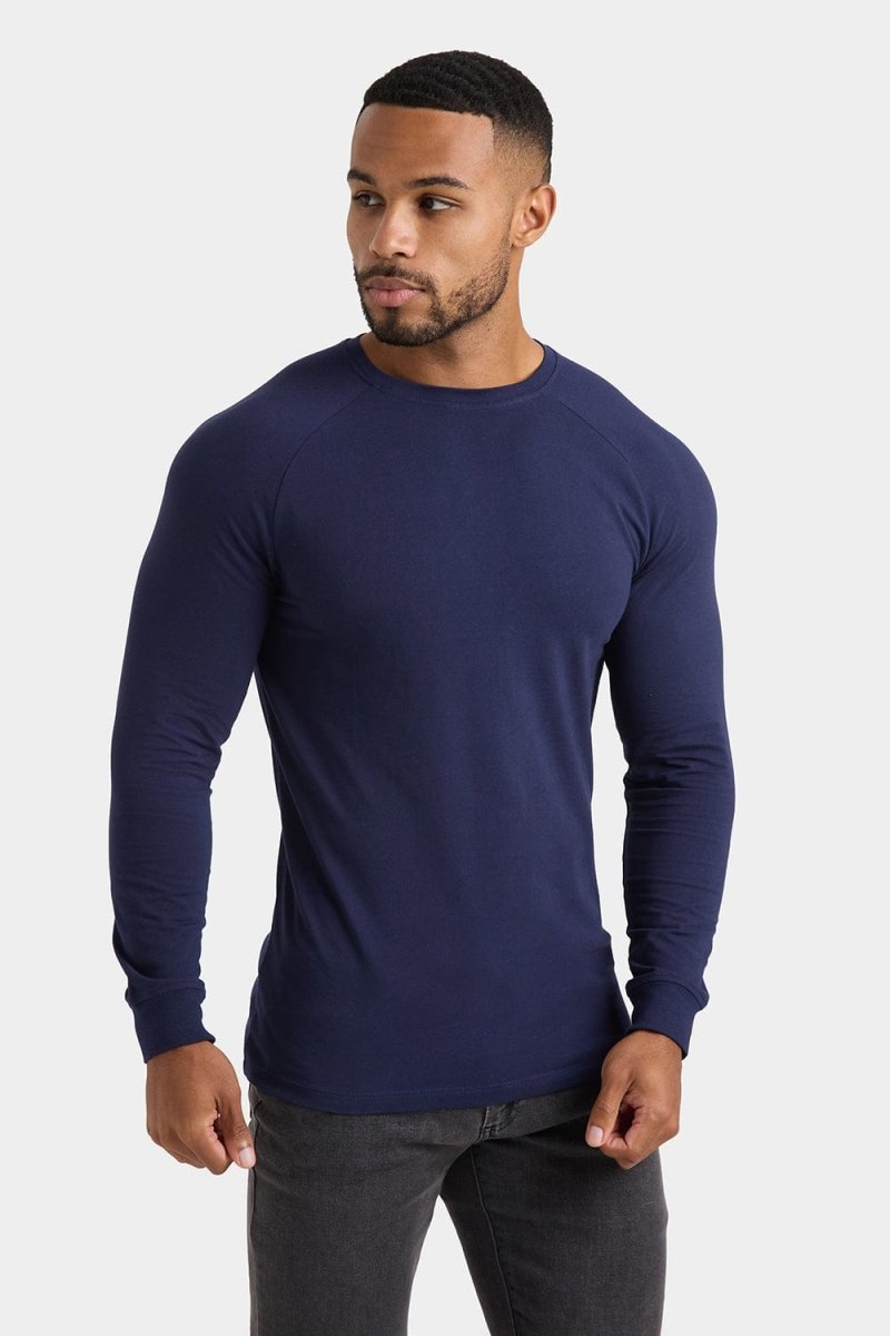 Muscle Fit Long Sleeve T-Shirt in Navy - TAILORED ATHLETE - ROW