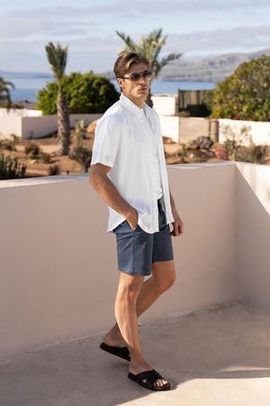 Linen Blend Button Through Shirt in White - TAILORED ATHLETE - ROW