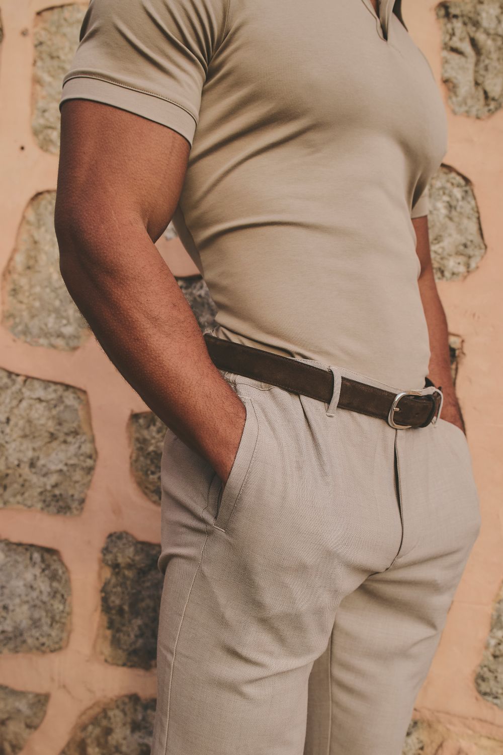 Lightweight Semi-plain Trousers in Taupe