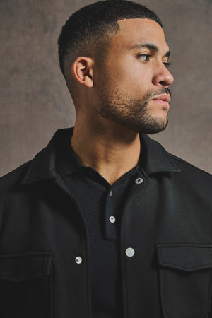 Lined Jersey Shacket in Black