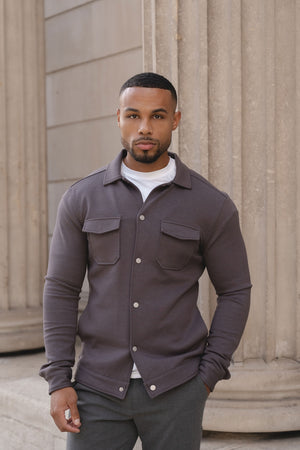 Lined Jersey Shacket in Dark Mole