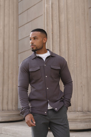 Lined Jersey Shacket in Dark Mole