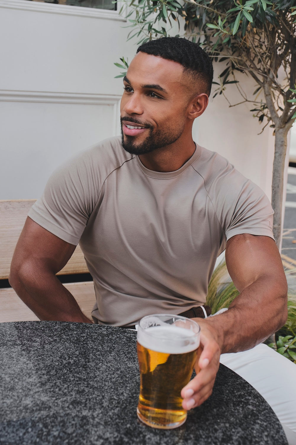 Mercerised Cotton T-Shirt in Latte