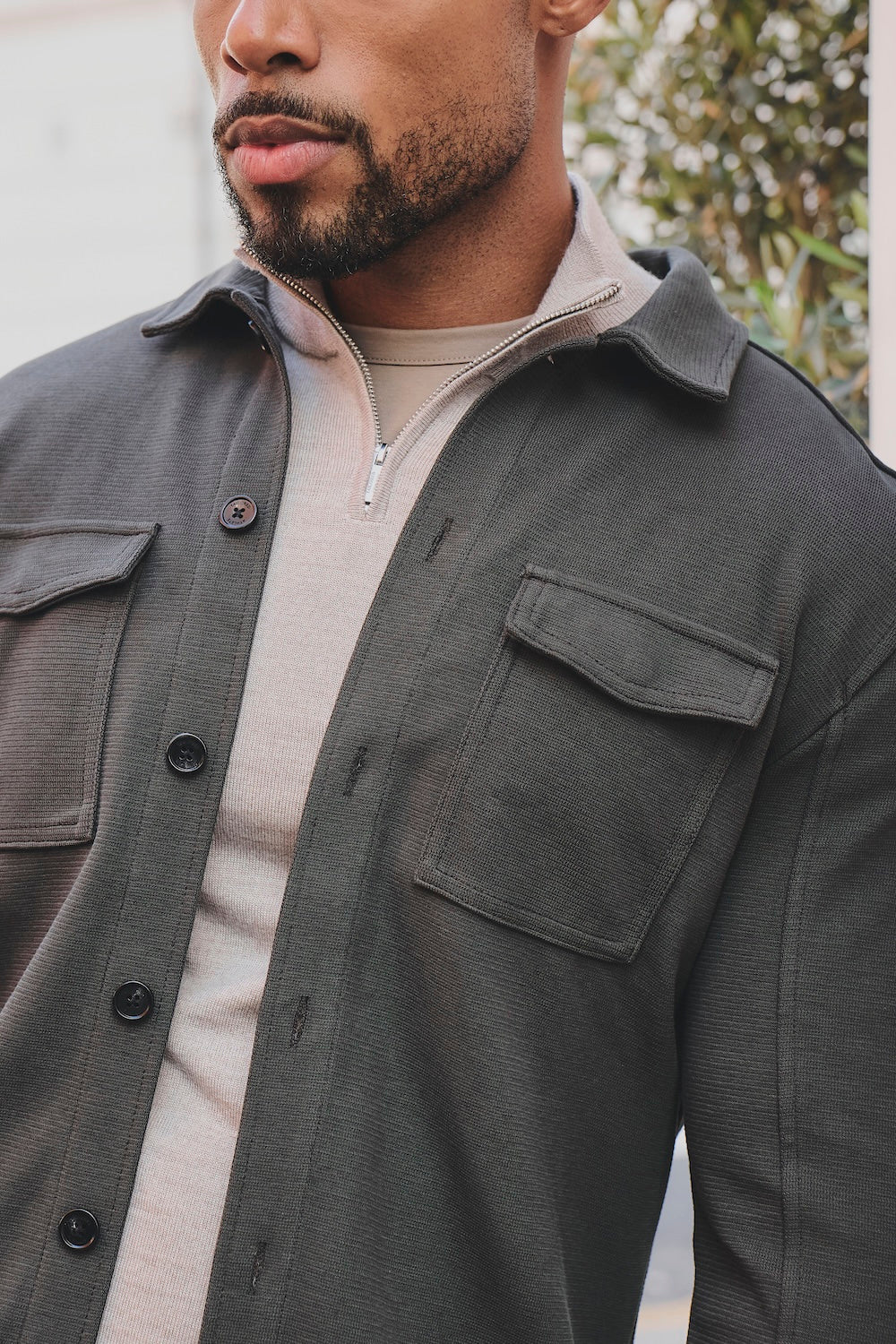 Textured Jersey Overshirt in Olive