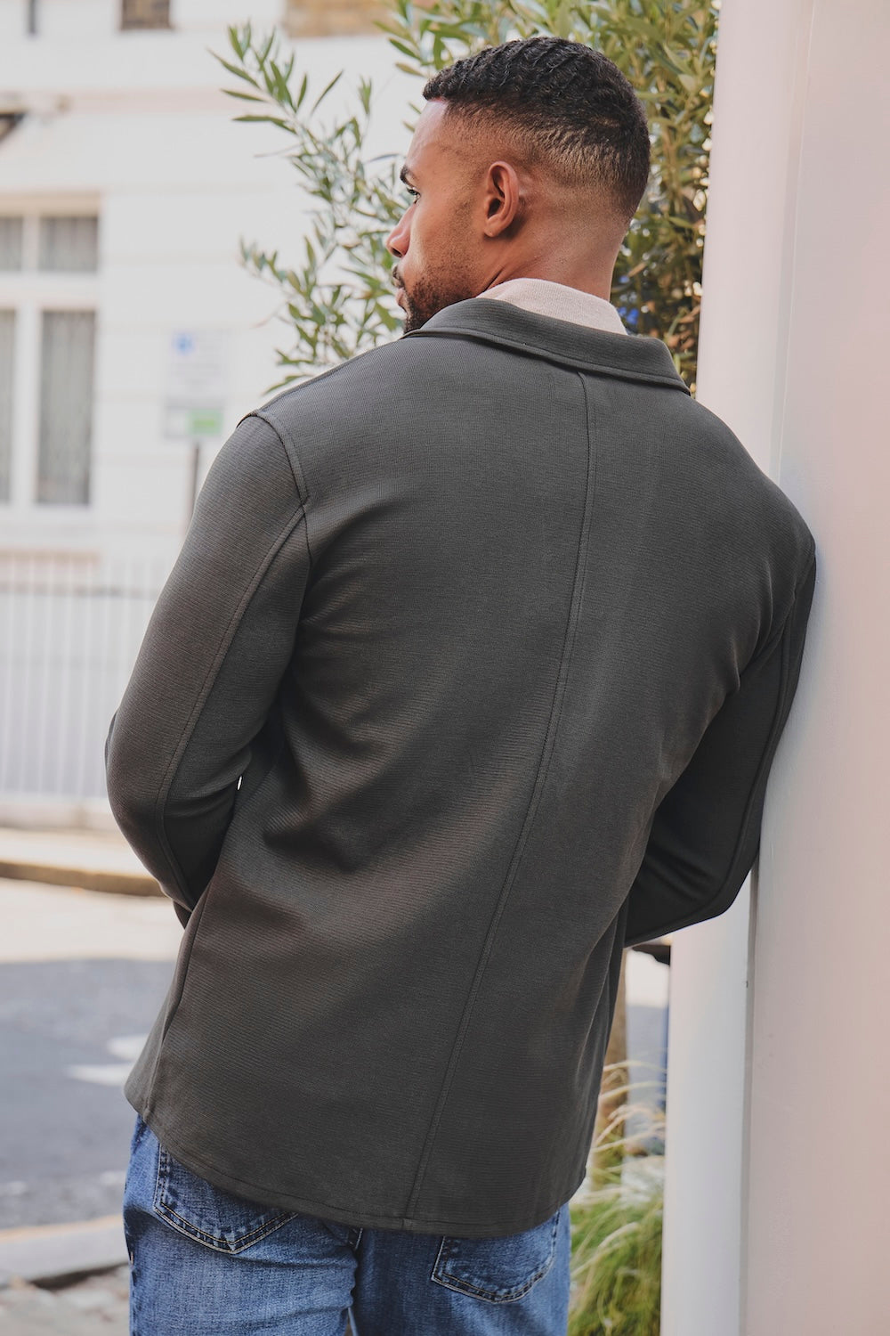 Textured Jersey Overshirt in Olive