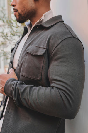 Textured Jersey Overshirt in Olive