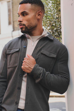 Textured Jersey Overshirt in Olive