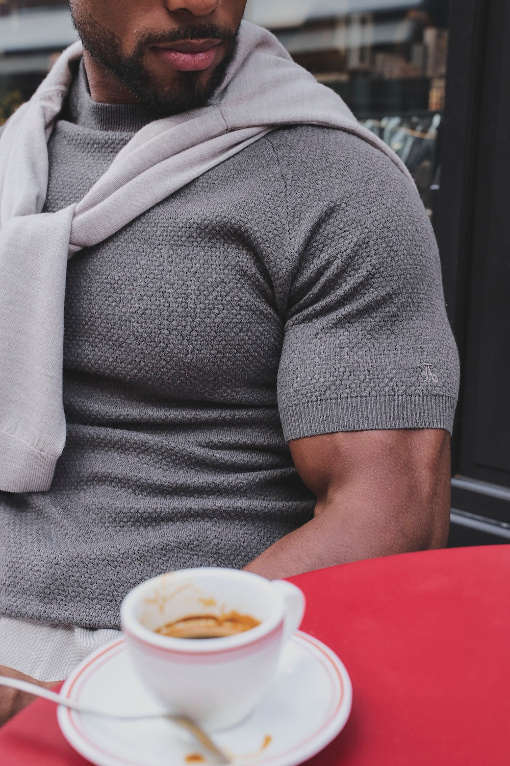 Textured Knitted T-Shirt in Chocolate