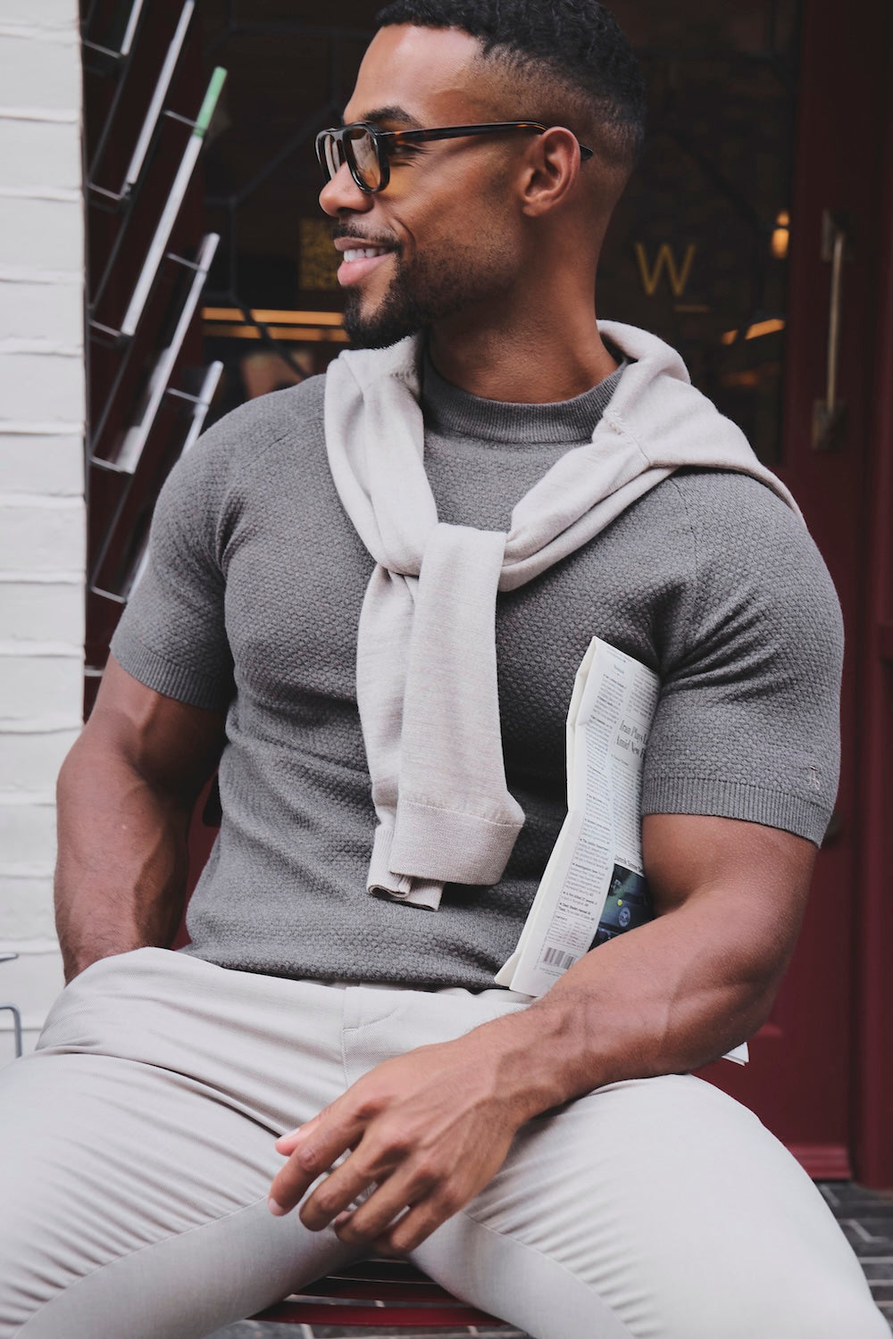 Textured Knitted T-Shirt in Chocolate