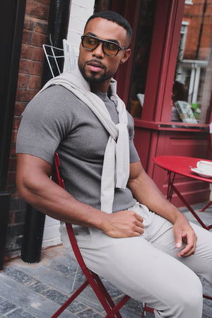 Textured Knitted T-Shirt in Chocolate