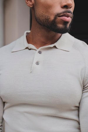 Extra Fine Merino Wool Polo Shirt in Alabaster
