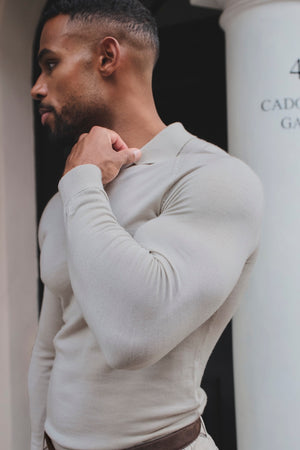 Extra Fine Merino Wool Polo Shirt in Alabaster