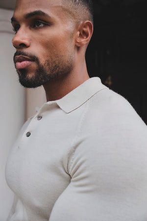 Extra Fine Merino Wool Polo Shirt in Alabaster