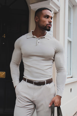 Extra Fine Merino Wool Polo Shirt in Alabaster