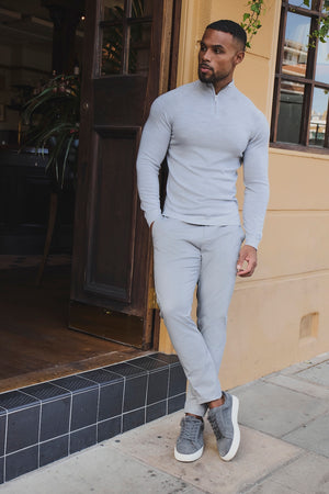 Extra Fine Merino Wool Half Zip Neck Jumper in Silver Grey Marl