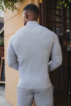 Extra Fine Merino Wool Half Zip Neck Jumper in Silver Grey Marl
