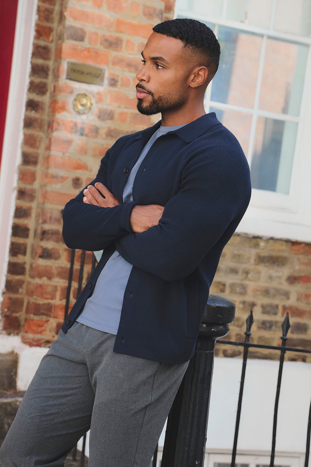 Pure Cotton Knitted Button Through in Navy
