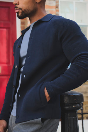 Pure Cotton Knitted Button Through in Navy
