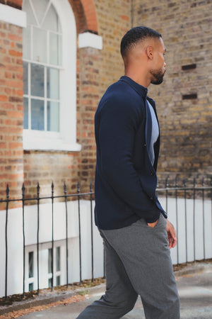 Pure Cotton Knitted Button Through in Navy