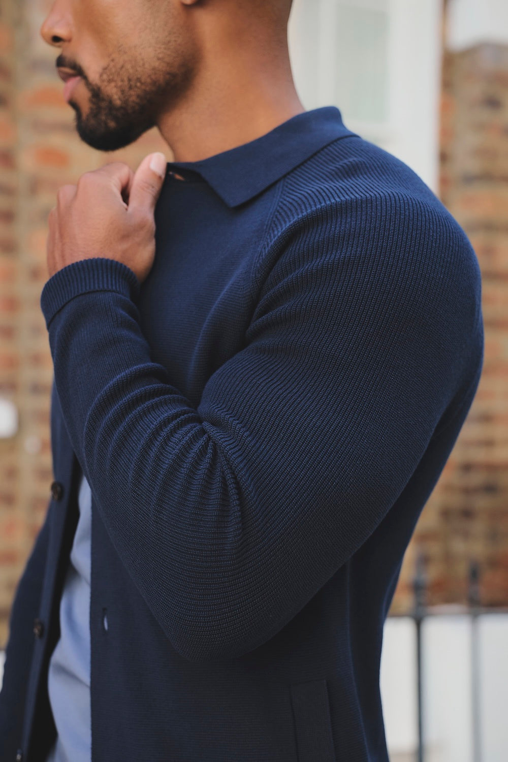 Pure Cotton Knitted Button Through in Navy