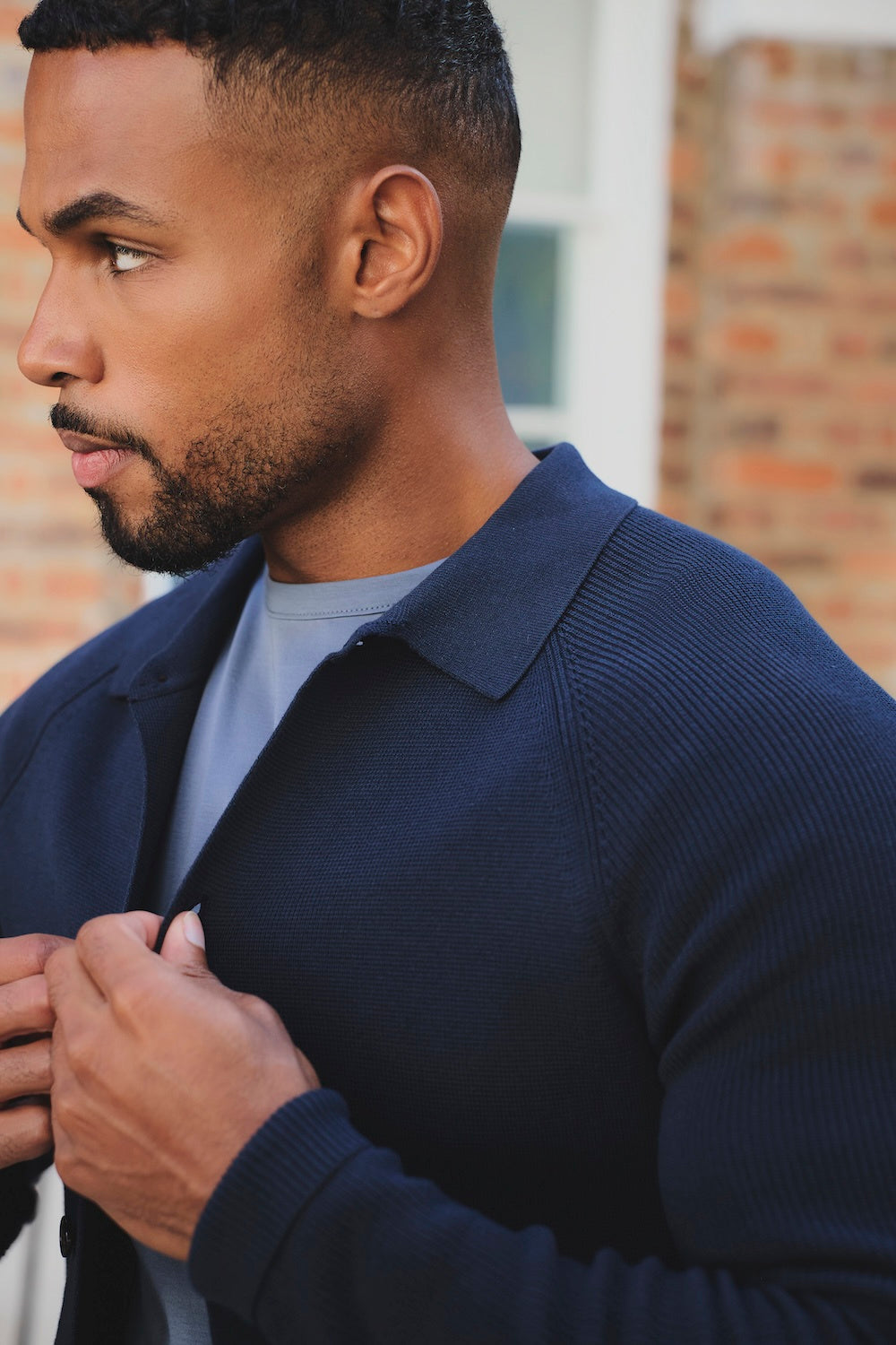 Pure Cotton Knitted Button Through in Navy
