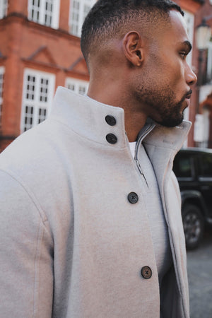 Funnel Neck Short Jacket in Stone