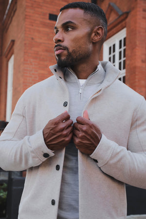 Funnel Neck Short Jacket in Stone