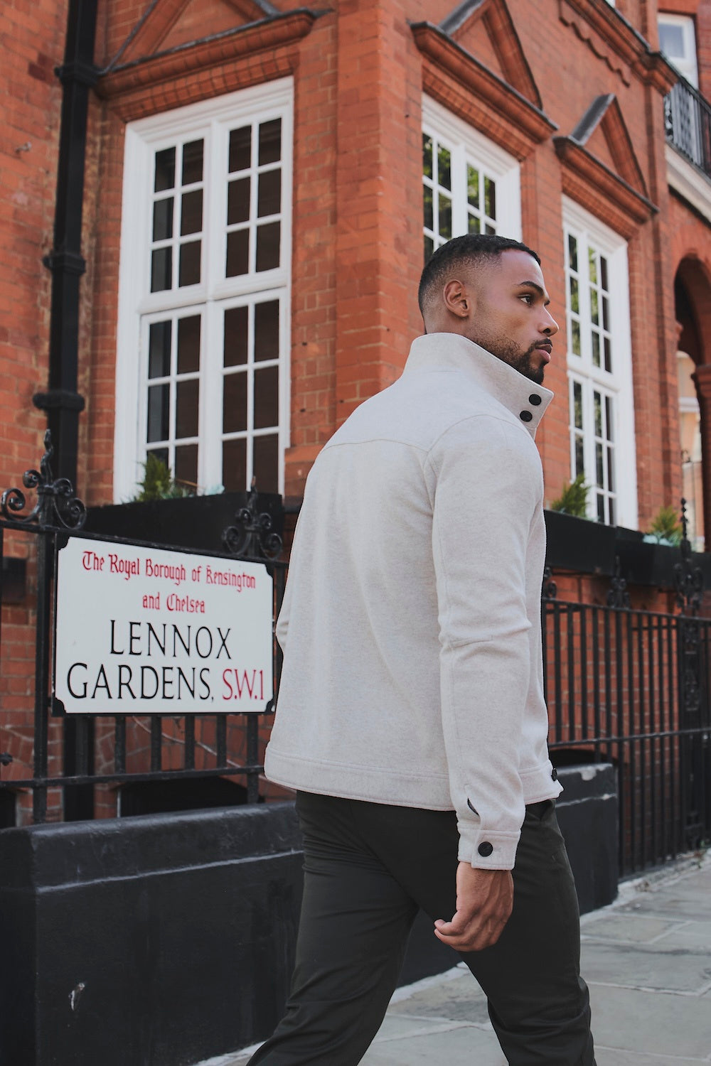 Funnel Neck Short Jacket in Stone