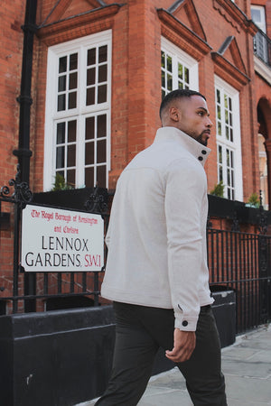 Funnel Neck Short Jacket in Stone