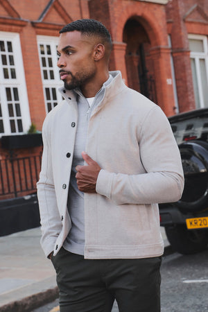 Funnel Neck Short Jacket in Stone