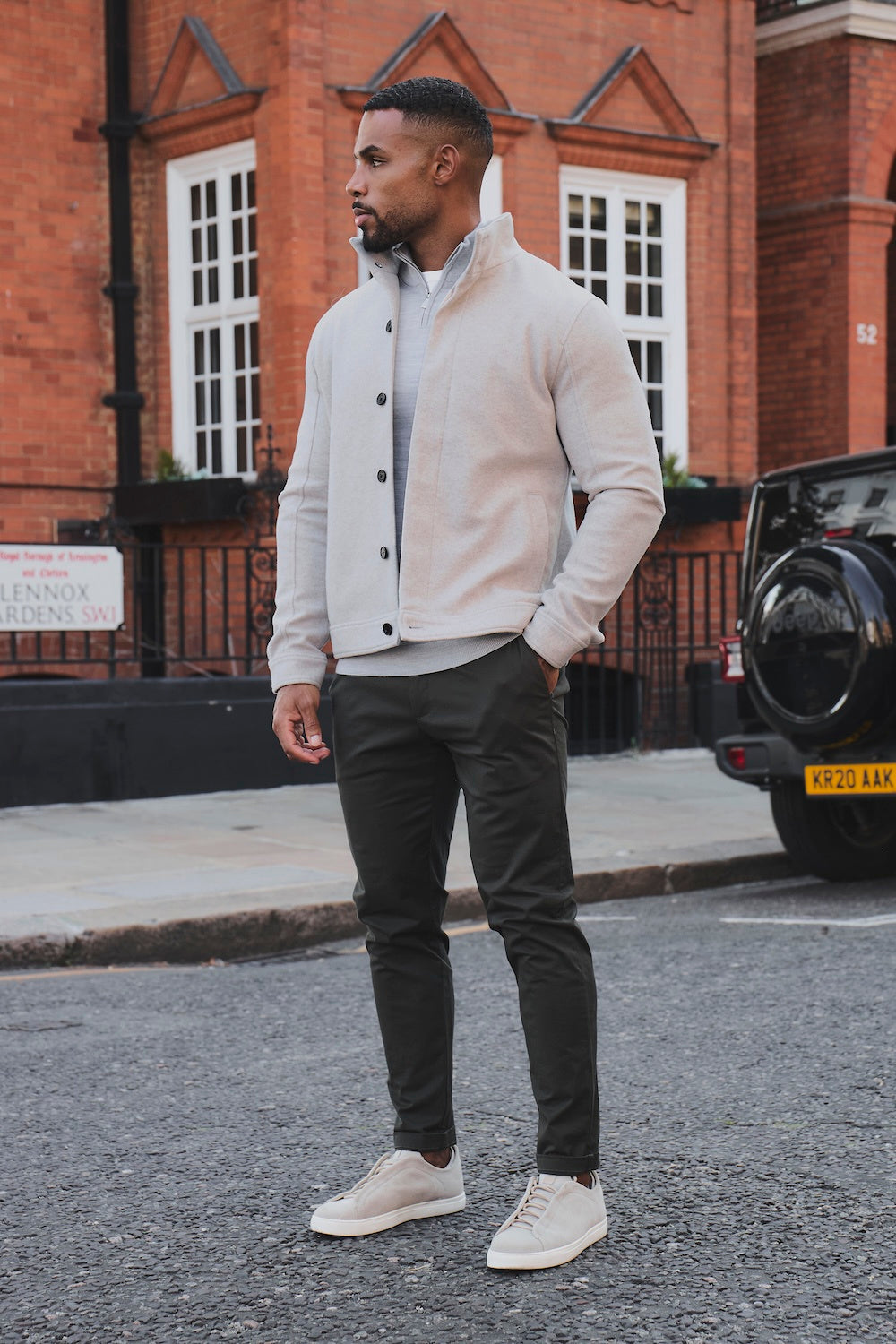 Funnel Neck Short Jacket in Stone