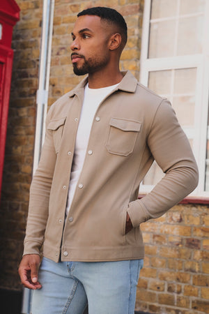 Twill Jersey Shacket in Dark Stone