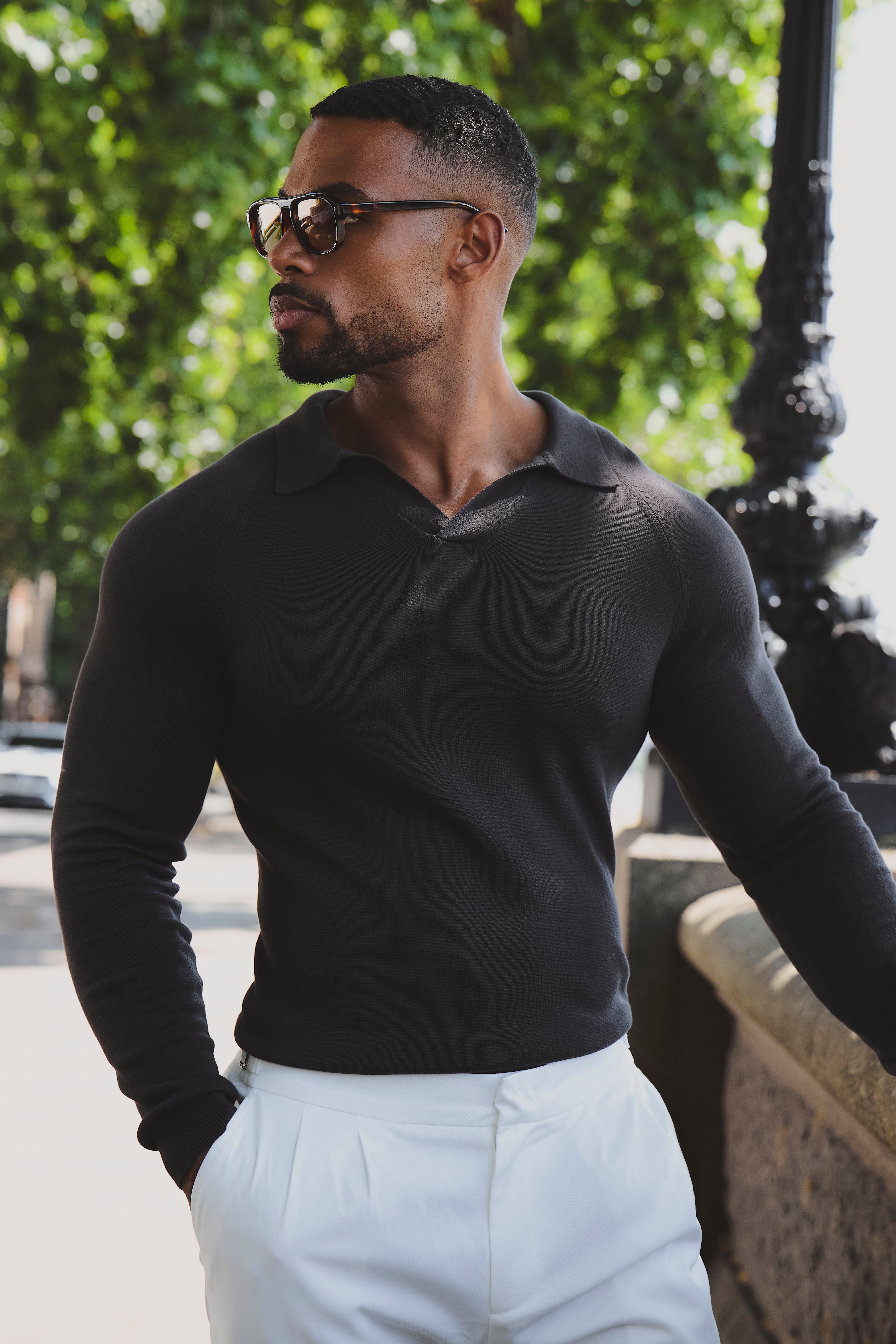 Pure Cotton Knitted Open Collar Polo Shirt in Chocolate
