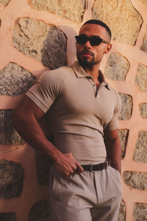 Luxe Smart Polo Shirt in Stone