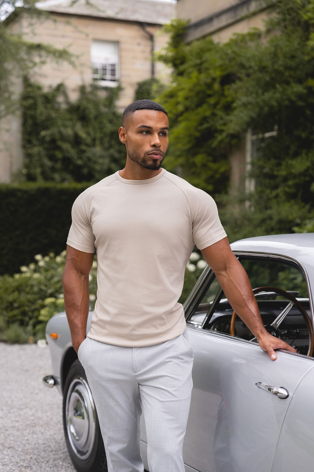 Mercerised Cotton T-Shirt in Stone