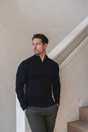 Extra Fine Merino Wool Half Zip Neck Jumper in Black
