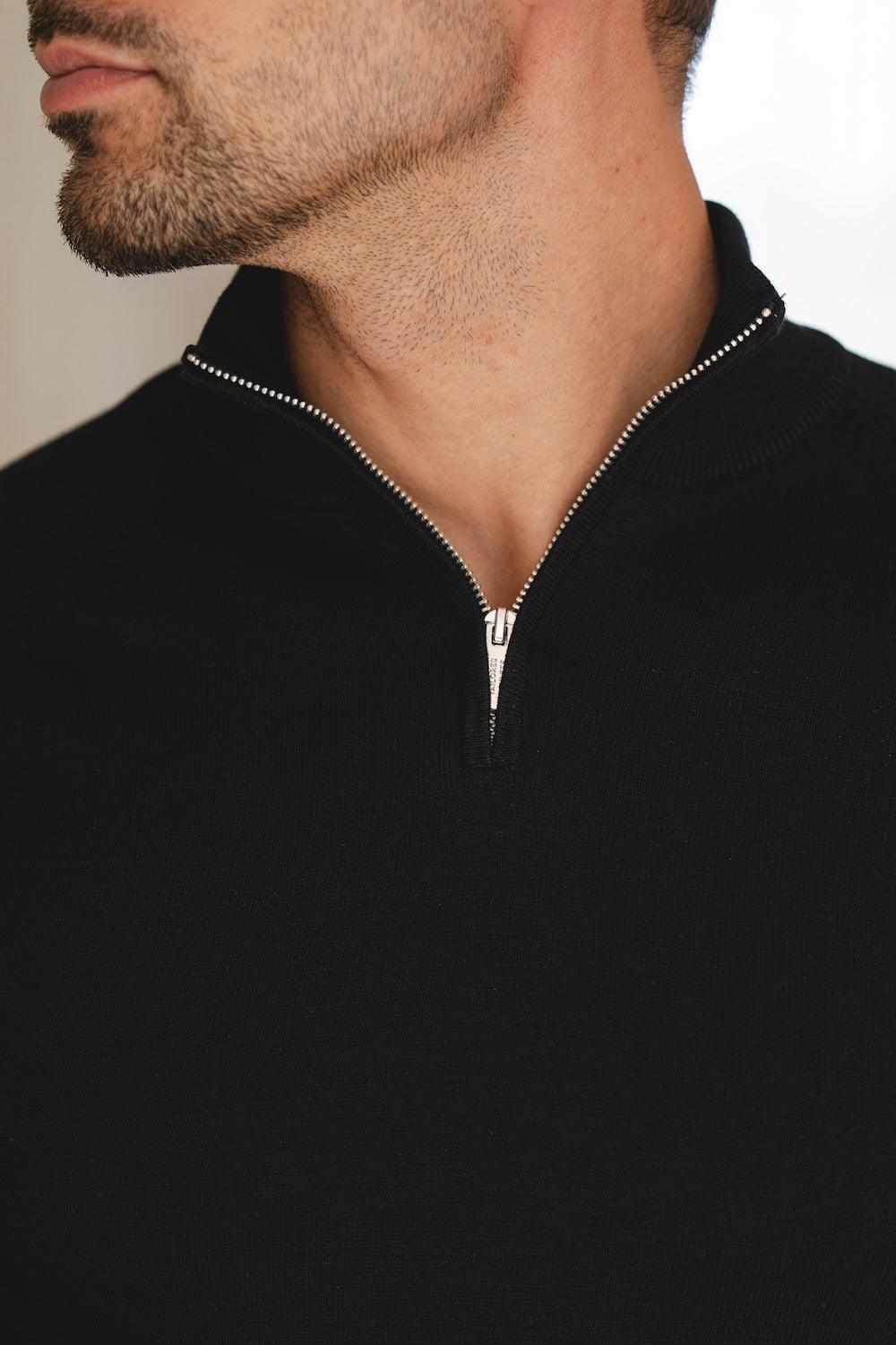 Extra Fine Merino Wool Half Zip Neck Jumper in Black