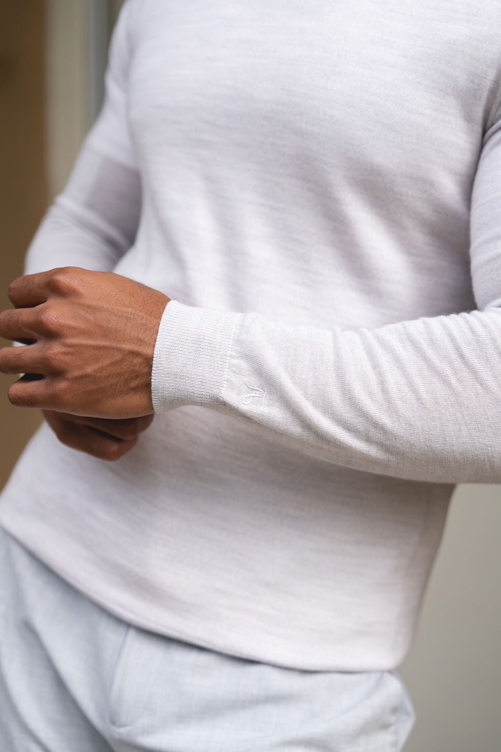 Extra Fine Merino Wool Half Zip Neck Jumper in Silver Grey Marl