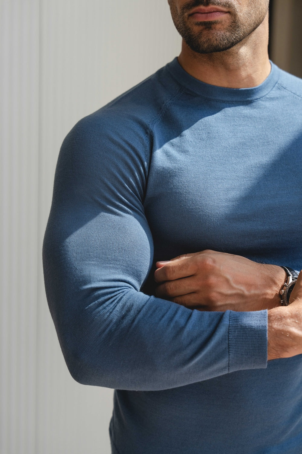 Extra Fine Merino Wool Crew Neck Jumper in Airforce Blue