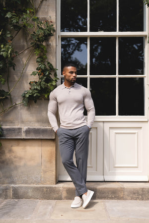 Extra Fine Merino Wool Polo Shirt in Wheat Marl