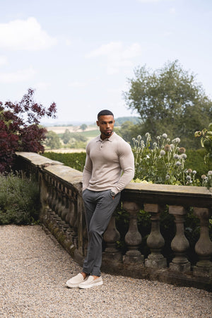 Extra Fine Merino Wool Polo Shirt in Wheat Marl