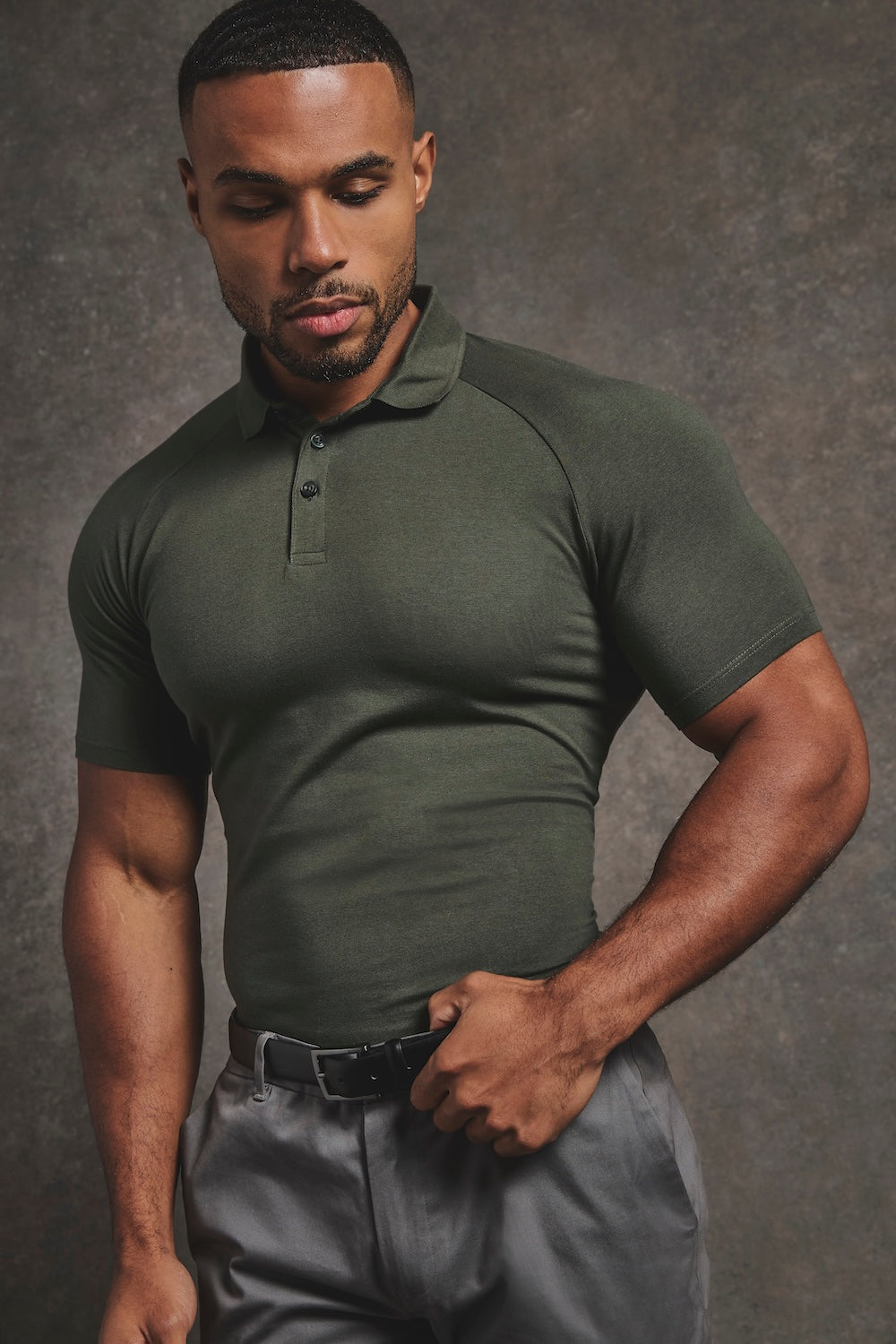 Muscle Fit Polo Shirt in Khaki - Main Image